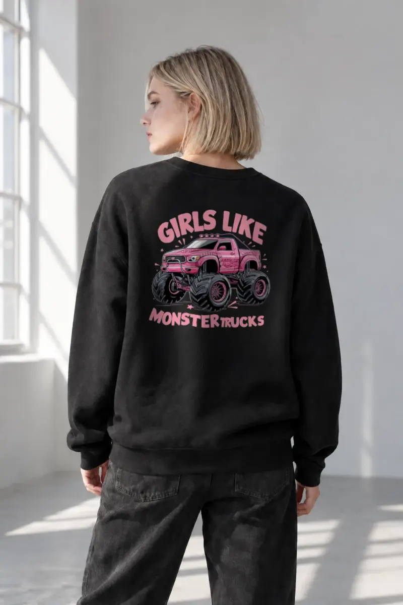 “Girls Like Monster Trucks” Heavy Blend Unisex Crewneck Sweatshirt | Gildan 18000