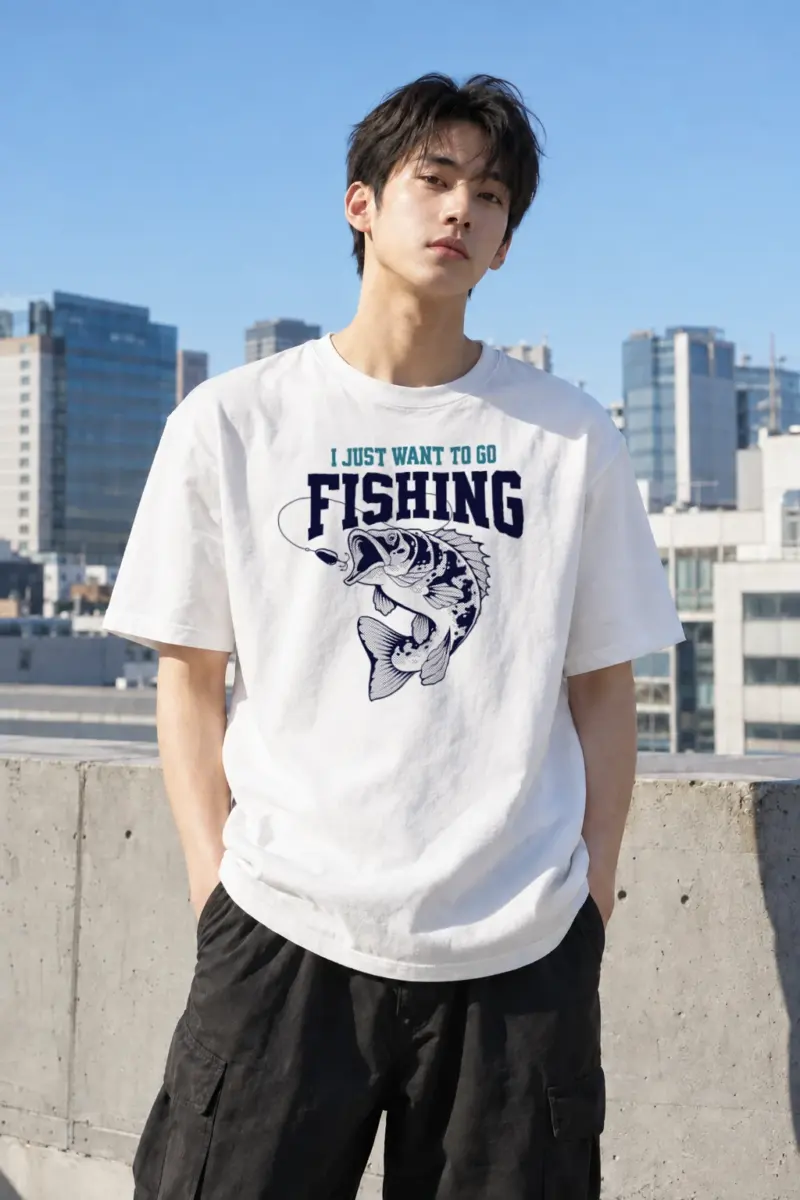 “Go Fishing” Heavyweight Unisex Crewneck T-shirt | Gildan 5000