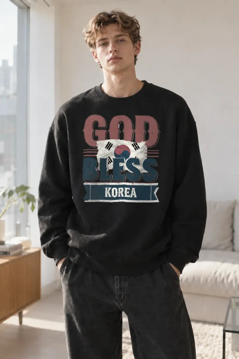 “God Bless Korea” Heavy Blend Unisex Crewneck Sweatshirt | Gildan 18000