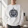 "God Fights For Me" Heavy Blend Unisex Crewneck Sweatshirt | Gildan 18000