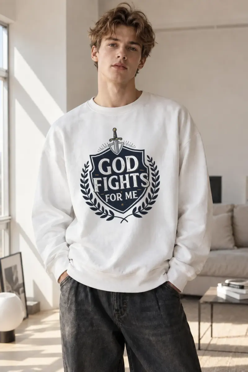 "God Fights For Me" Heavy Blend Unisex Crewneck Sweatshirt | Gildan 18000