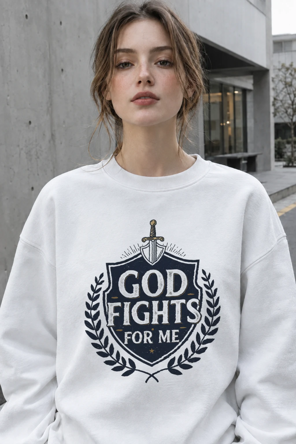 "God Fights For Me" Heavy Blend Unisex Crewneck Sweatshirt | Gildan 18000