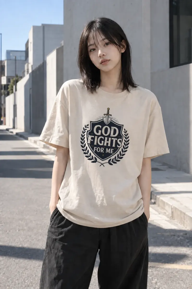 "God Fights For Me" Heavyweight Unisex Crewneck T-shirt | Gildan 5000