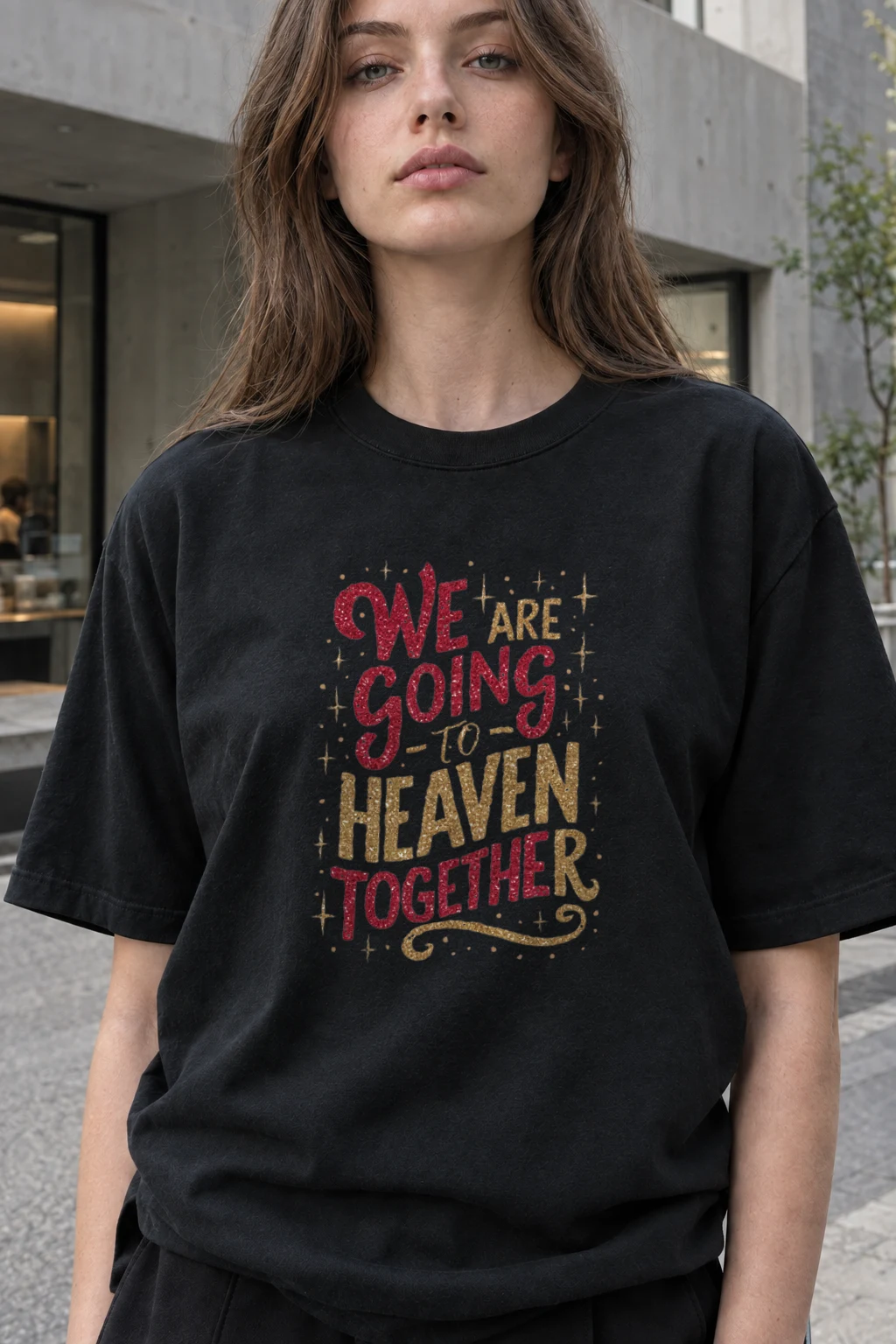 "Going To Heaven Together" Heavyweight Unisex Crewneck T-shirt | Gildan 5000