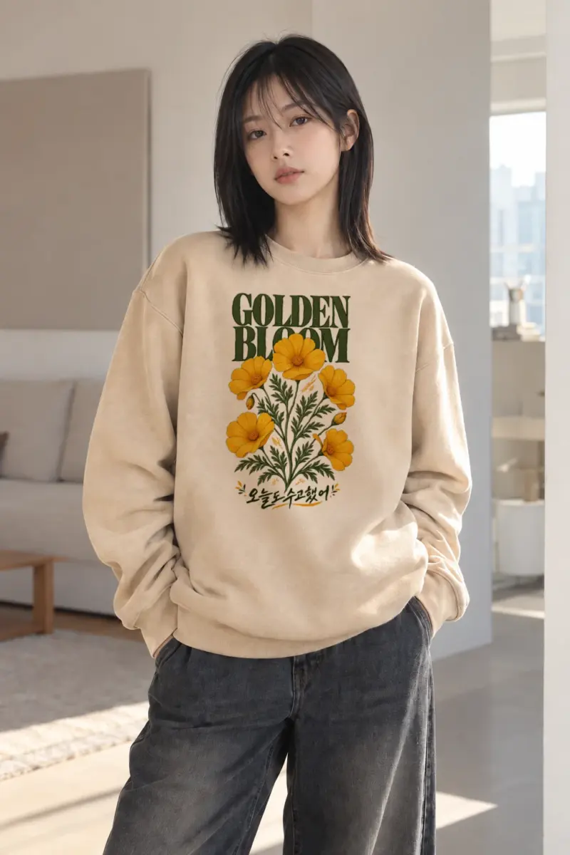 "Golden Bloom" Heavy Blend Unisex Crewneck Sweatshirt | Gildan 18000