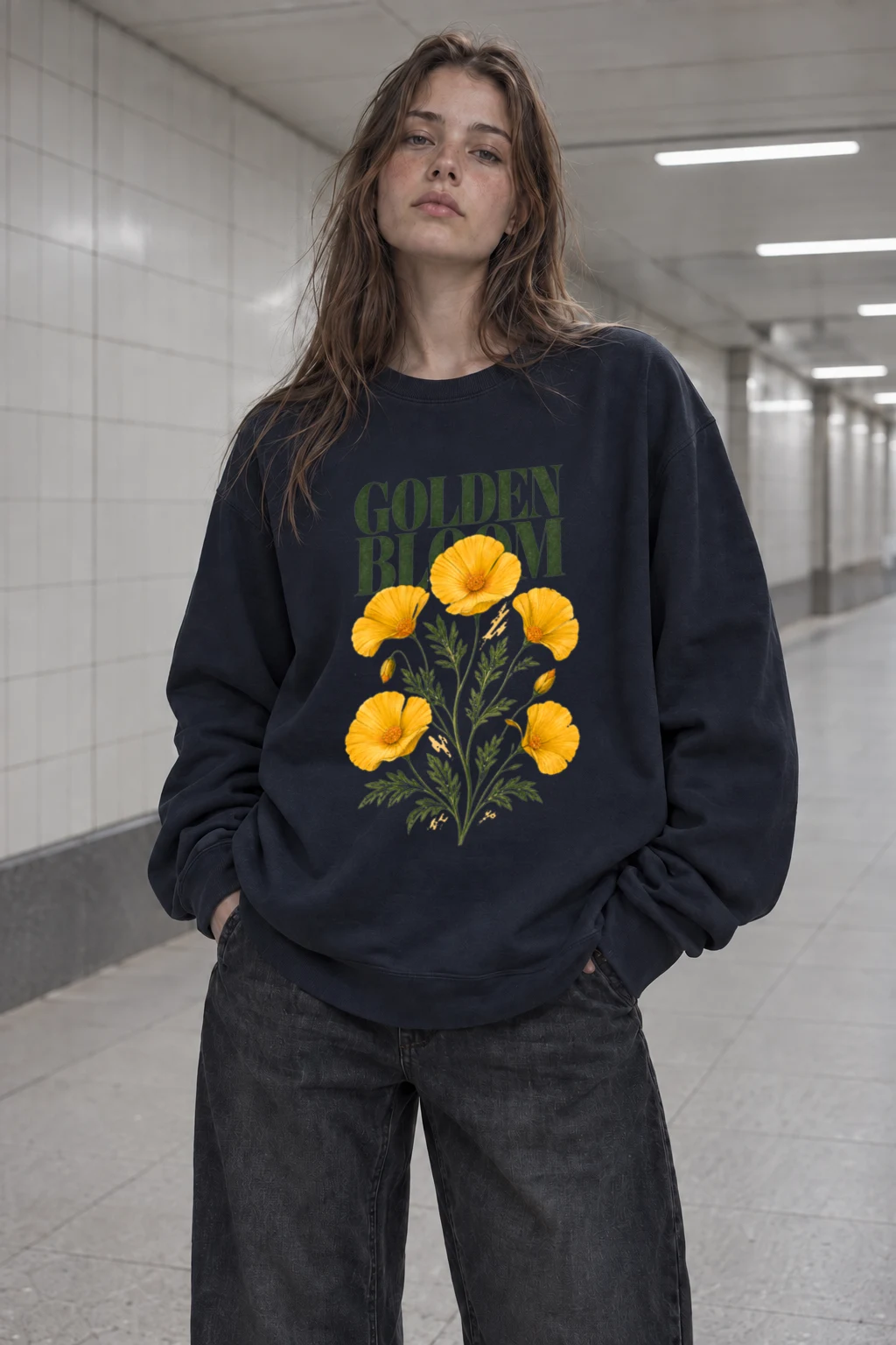 "Golden Bloom" Unisex Sponge Fleece Crewneck Sweatshirt | Bella + Canvas 3901