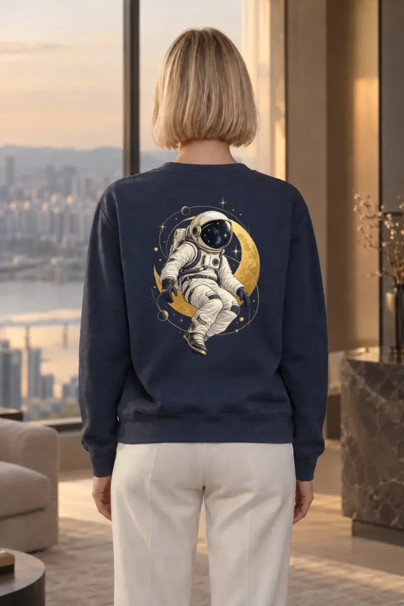 "Golden Moon Astronaut" Heavy Blend Unisex Crewneck Sweatshirt