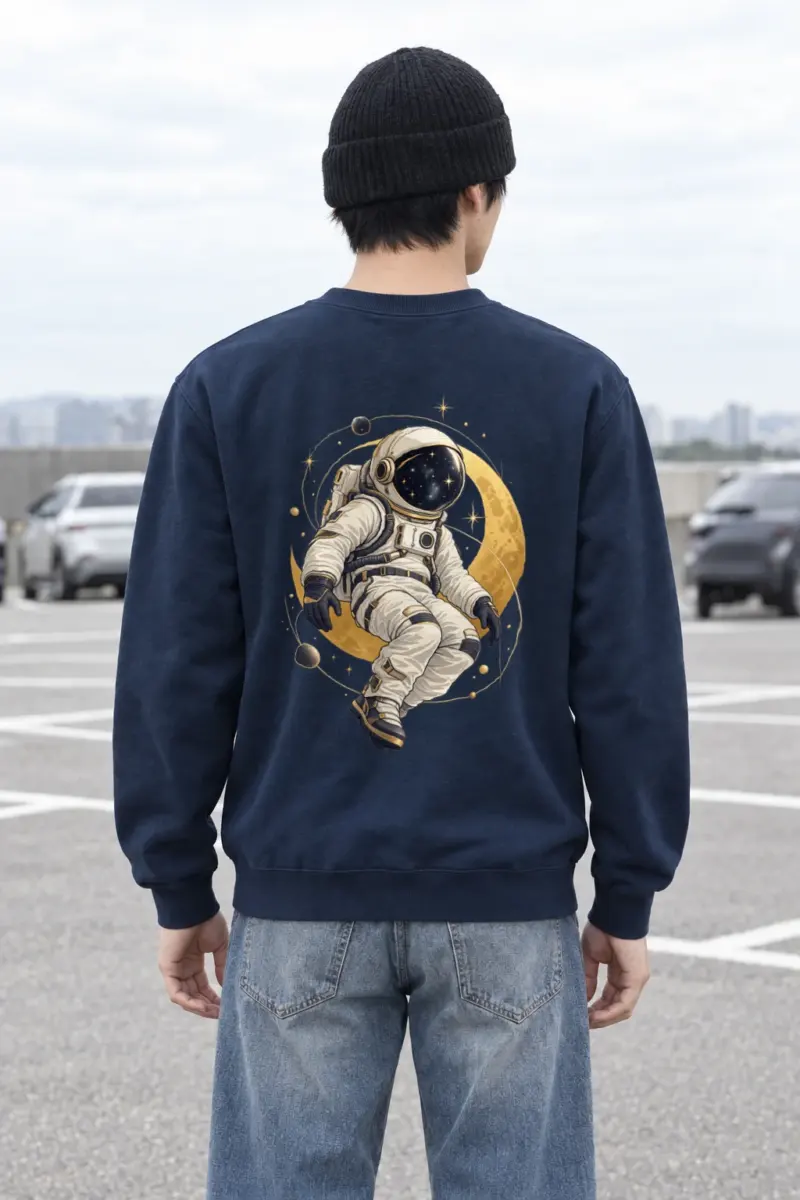 "Golden Moon Astronaut" Heavy Blend Unisex Crewneck Sweatshirt