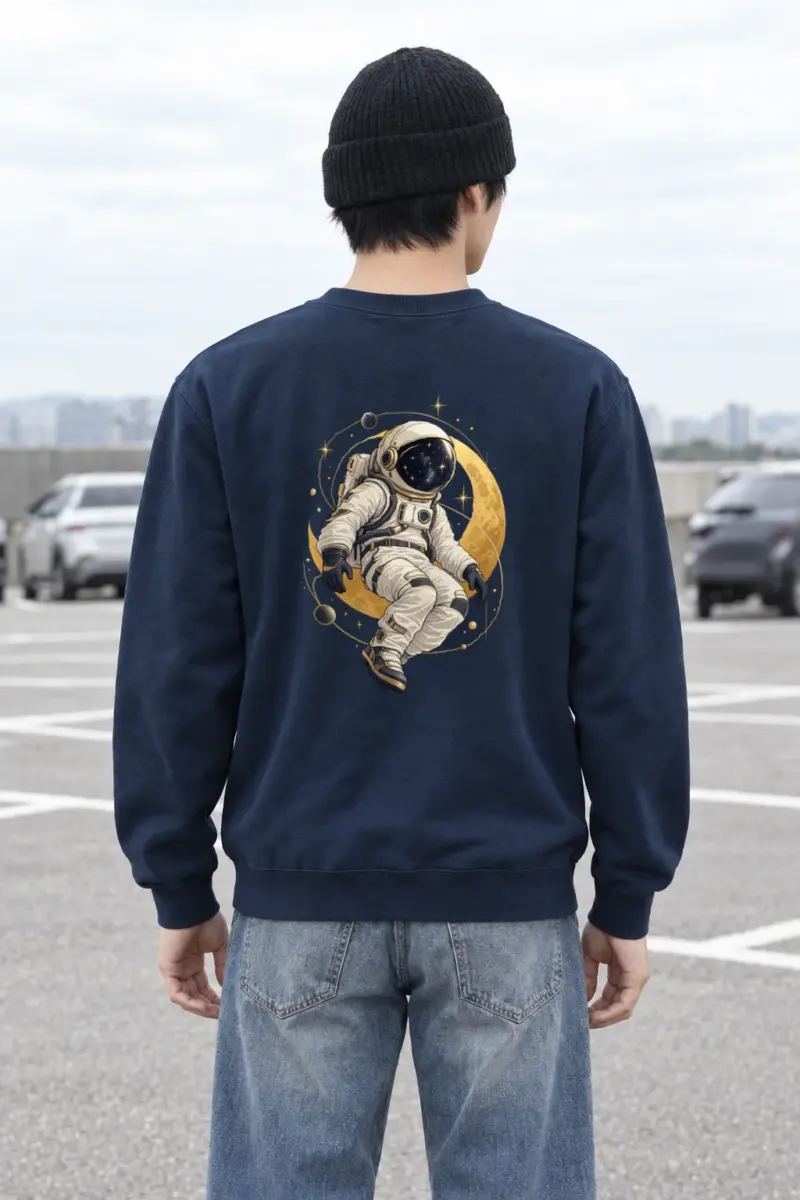 "Golden Moon Astronaut" Heavy Blend Unisex Crewneck Sweatshirt