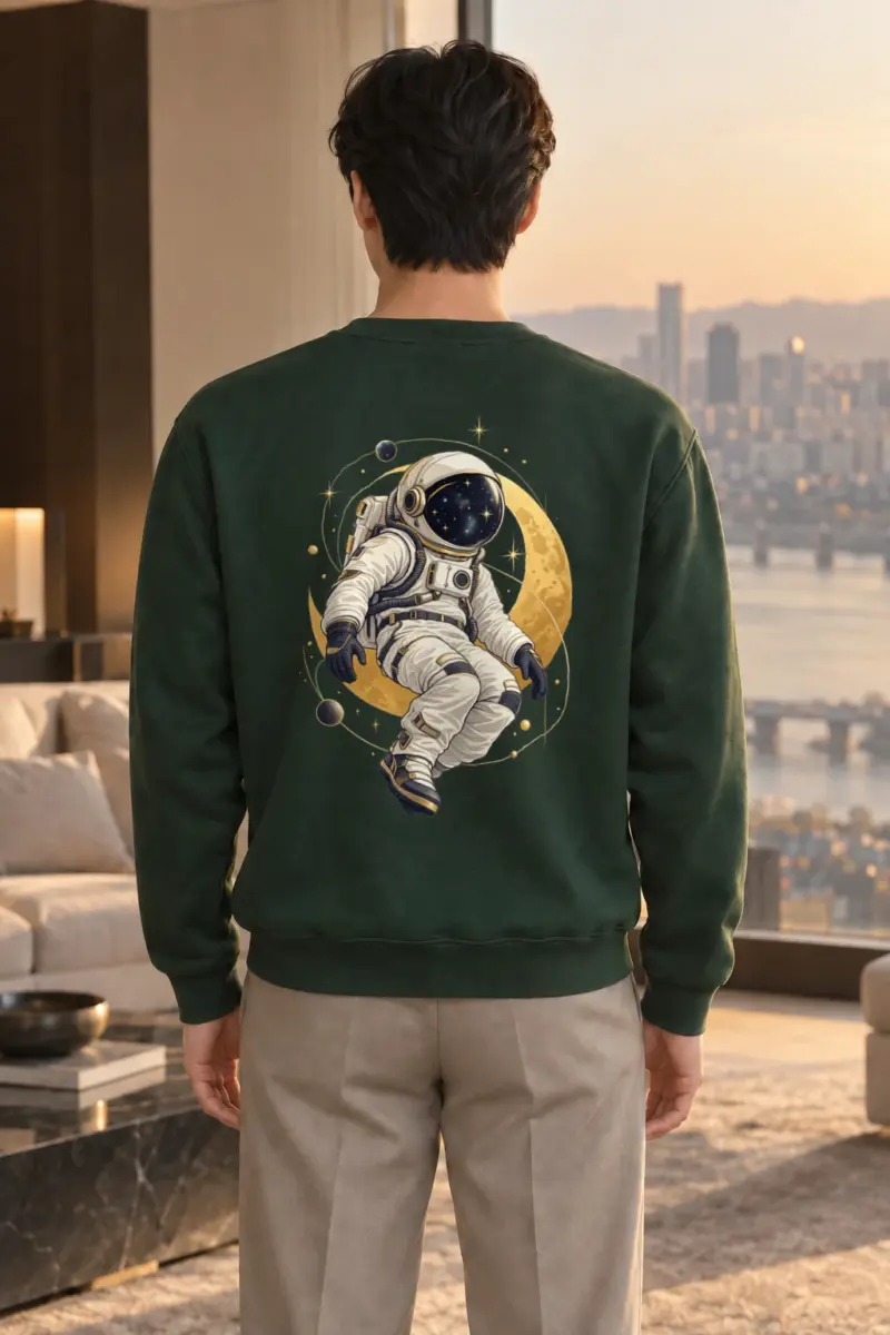 "Golden Moon Astronaut" Heavy Blend Unisex Crewneck Sweatshirt | Gildan 18000