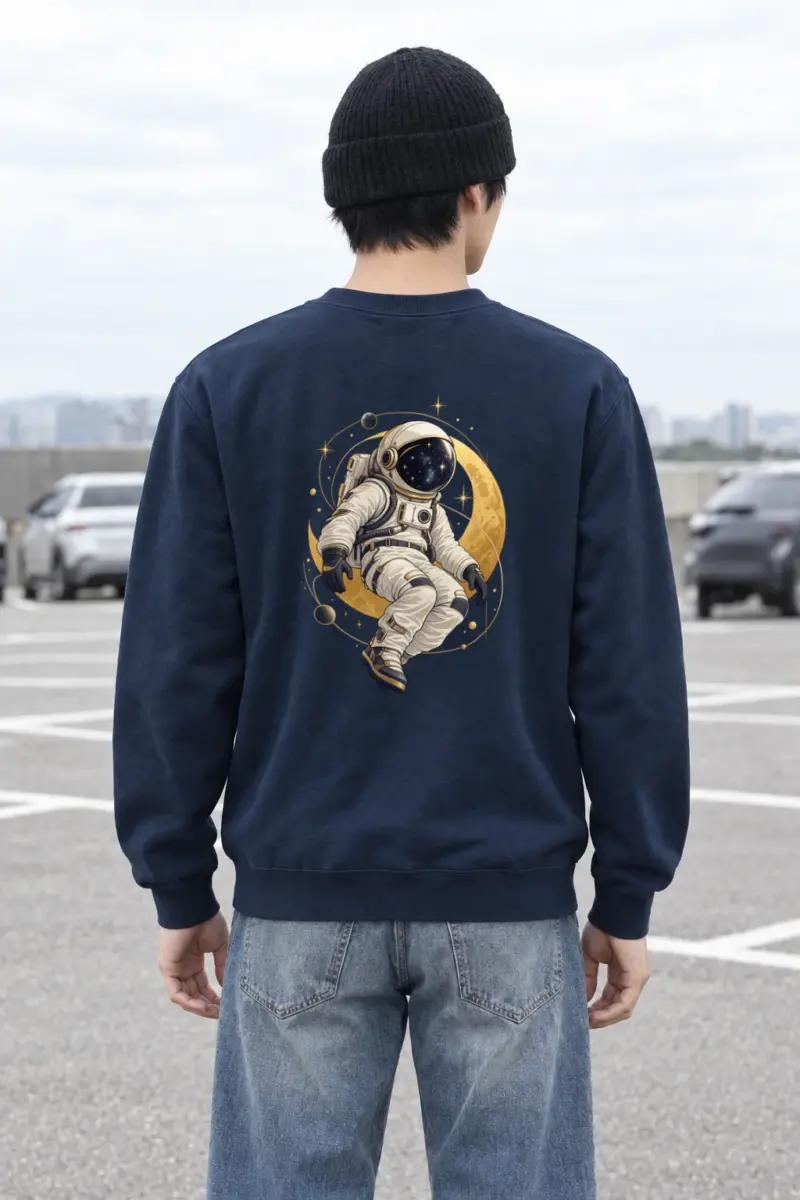 "Golden Moon Astronaut" Heavy Blend Unisex Crewneck Sweatshirt