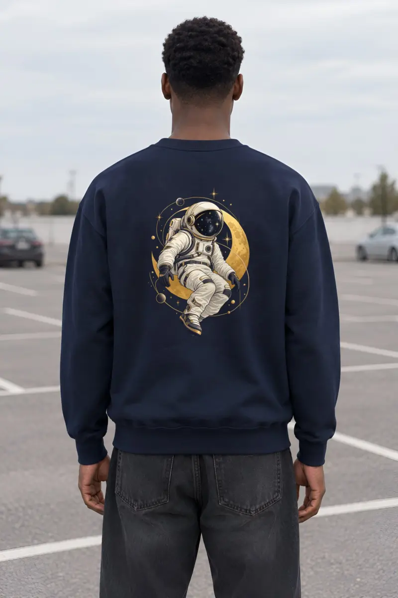 "Golden Moon Astronaut" Heavy Blend Unisex Crewneck Sweatshirt