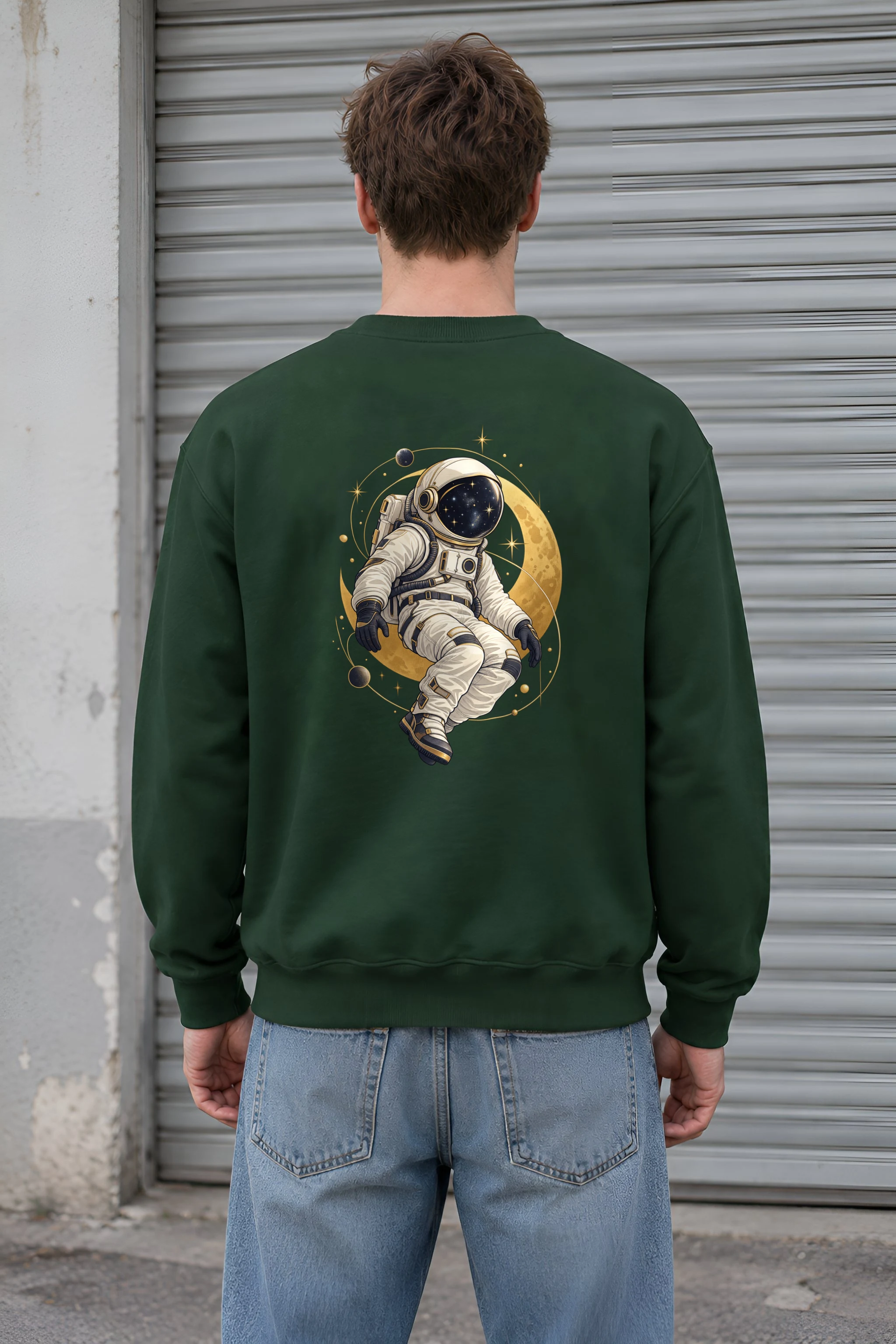 "Golden Moon Astronaut" 1 Crewneck Sweatshirt