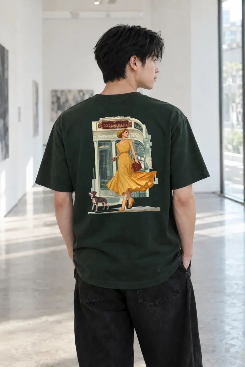 "Golden Tea Stroll" Heavyweight Unisex Crewneck T-shirt | Gildan 5000