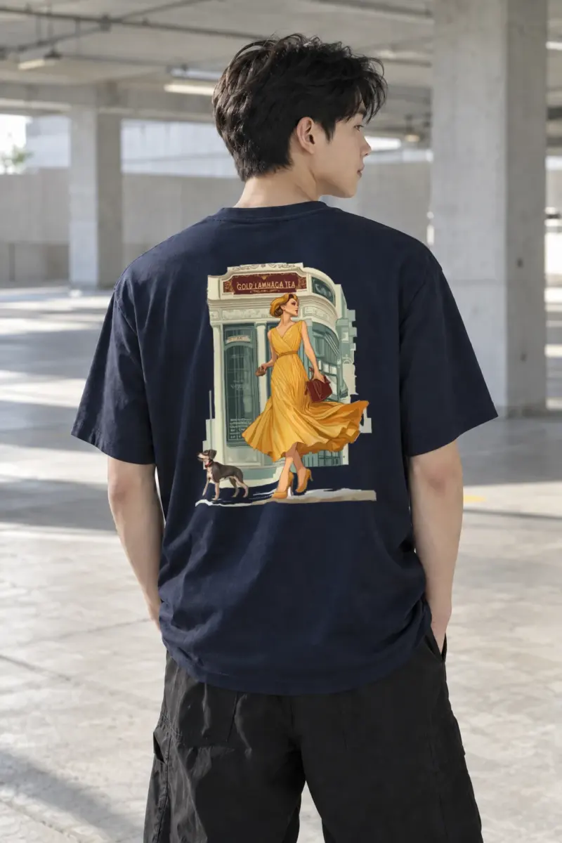 “Golden Tea Stroll” Heavyweight Unisex Crewneck T-shirt | Gildan 5000