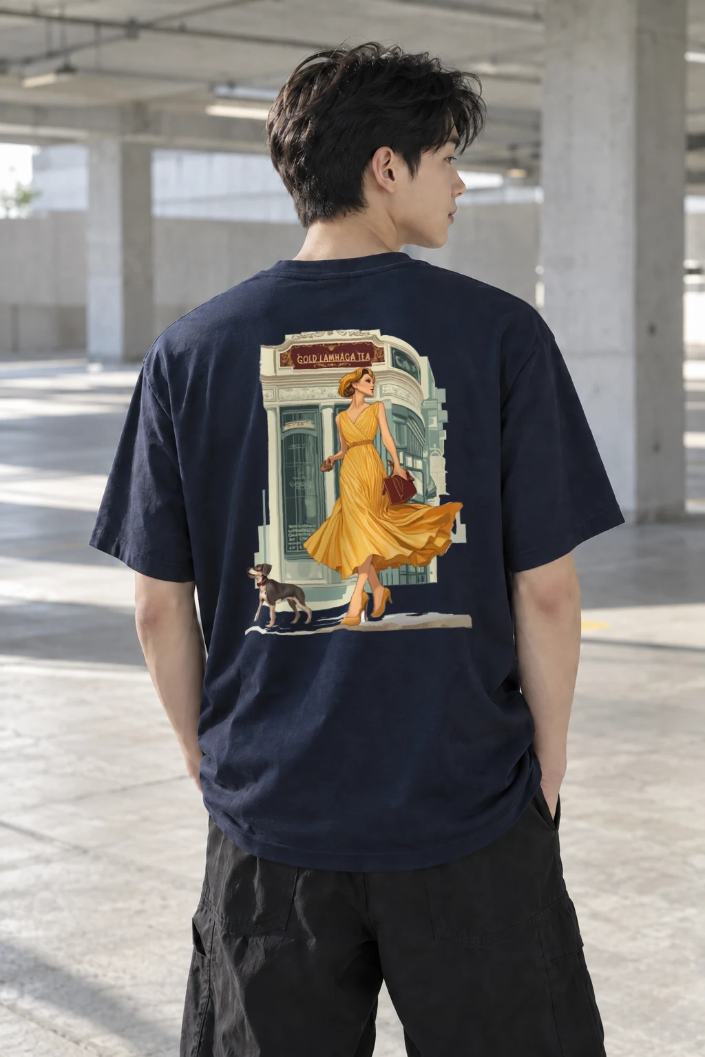 "Golden Tea Stroll" Heavyweight Unisex Crewneck T-shirt | Gildan 5000
