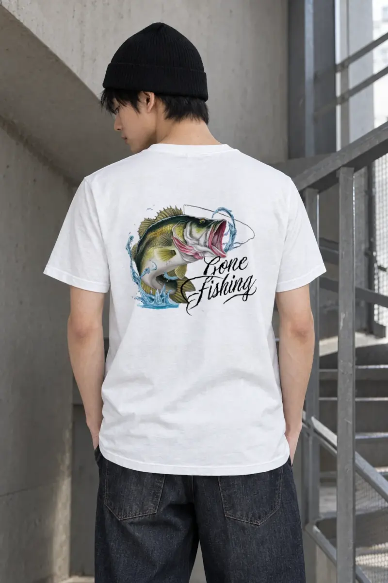 "Gone Fishing Bass" Heavyweight Unisex Crewneck T-shirt | Gildan 5000
