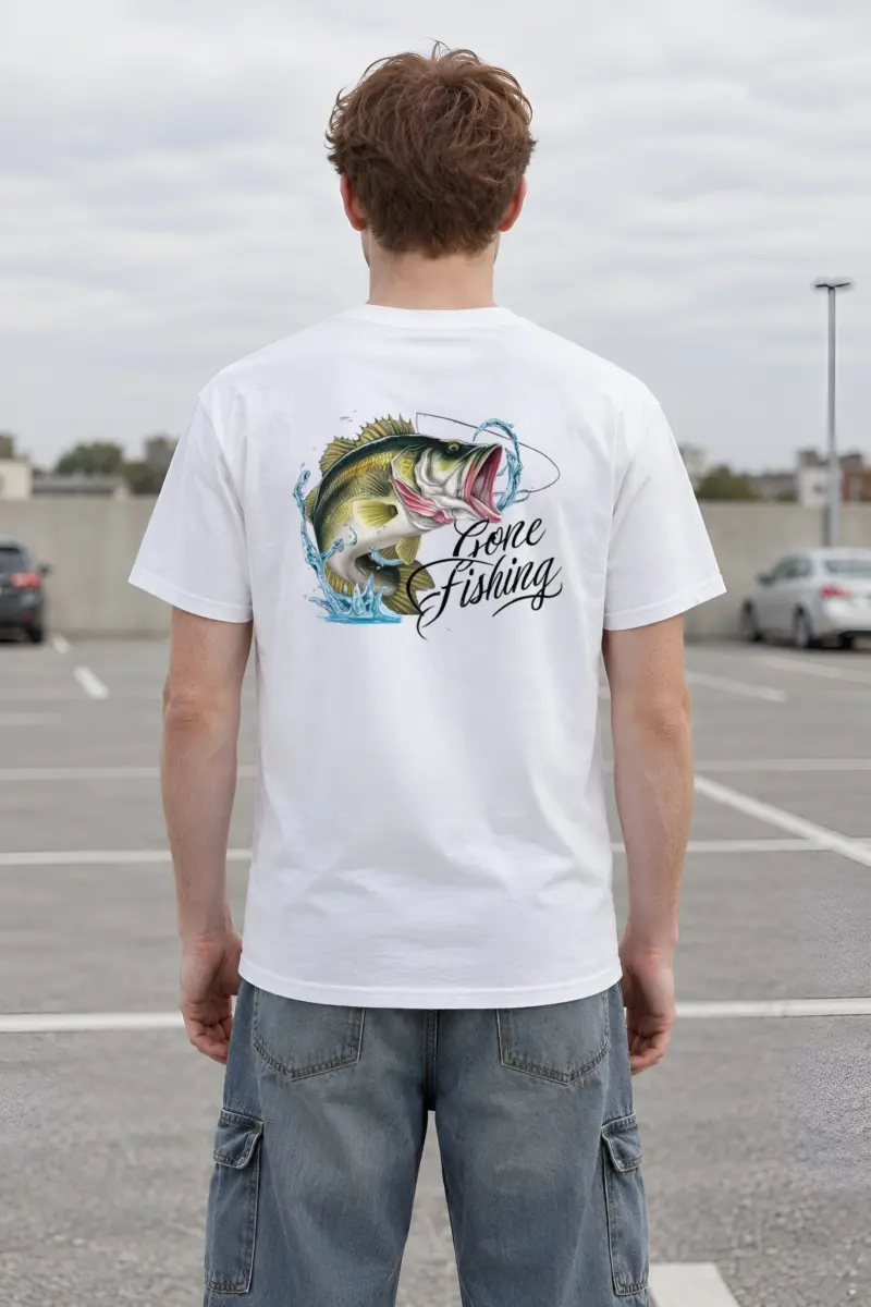 "Gone Fishing Bass" Heavyweight Unisex Crewneck T-shirt