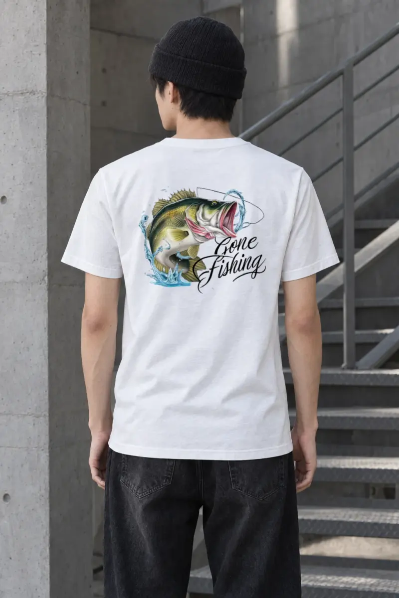 "Gone Fishing Bass" Heavyweight Unisex Crewneck T-shirt
