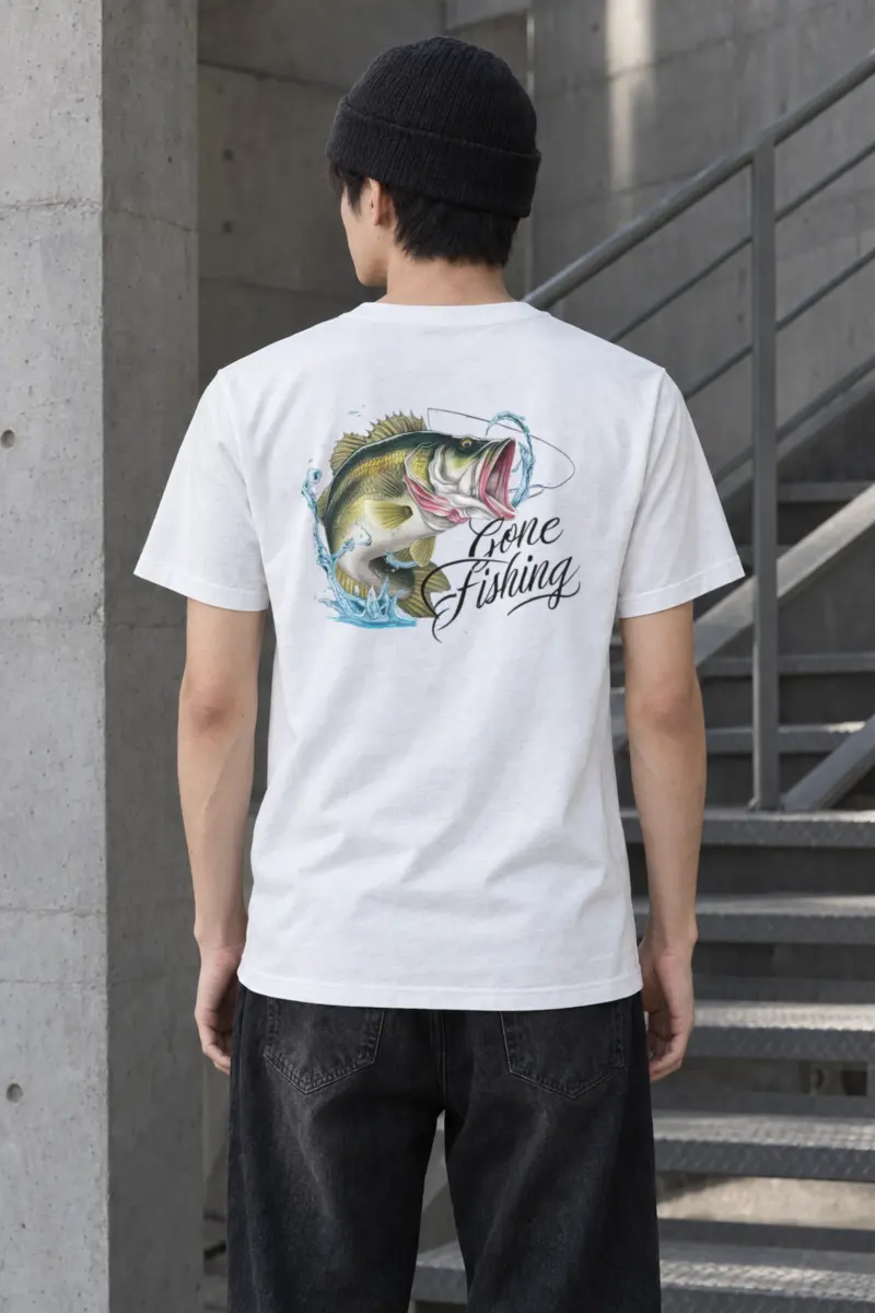 "Gone Fishing Bass" Heavyweight Unisex Crewneck T-shirt