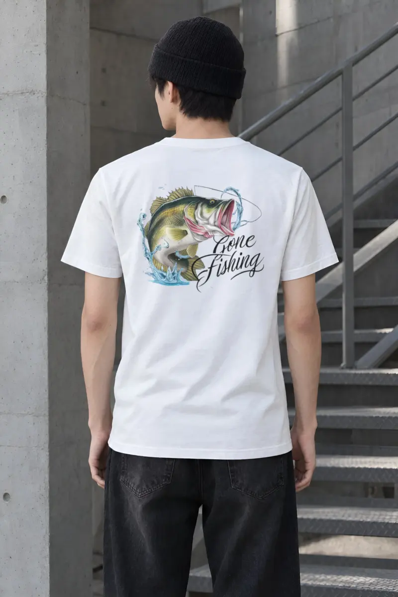 "Gone Fishing Bass" Heavyweight Unisex Crewneck T-shirt