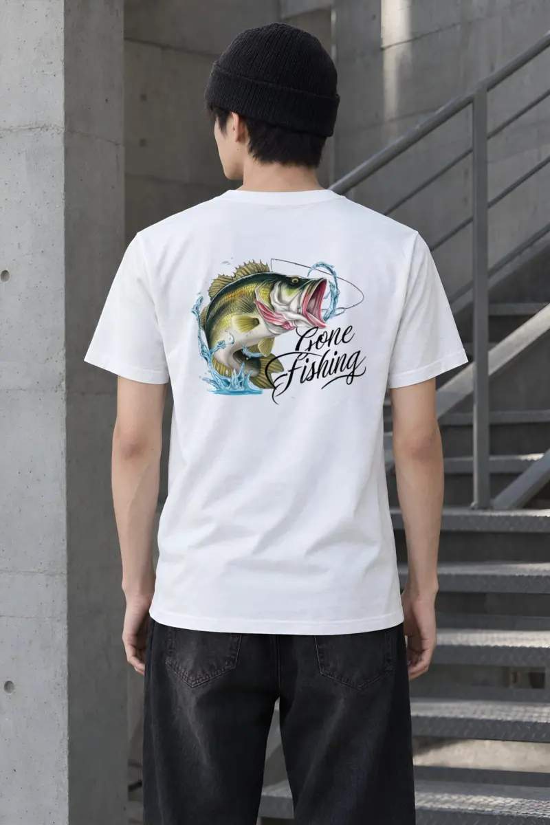 "Gone Fishing Bass" Heavyweight Unisex Crewneck T-shirt