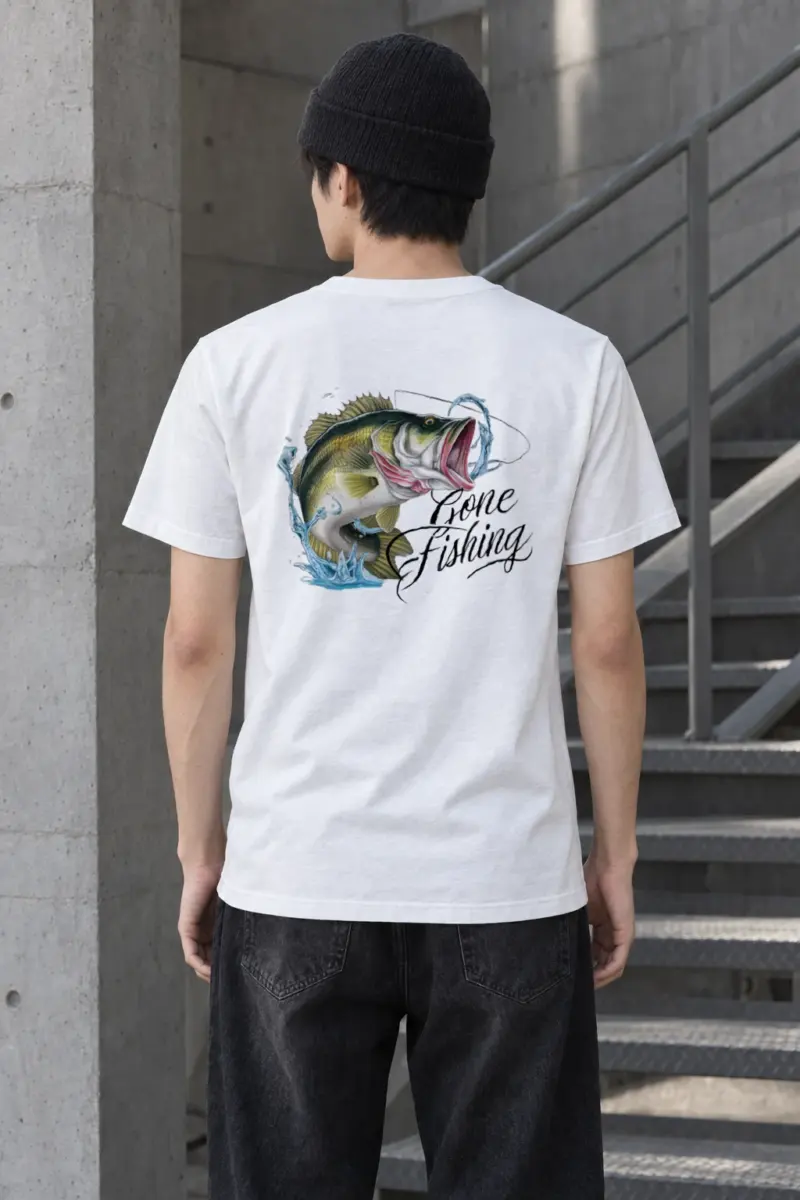 "Gone Fishing Bass" Heavyweight Unisex Crewneck T-shirt