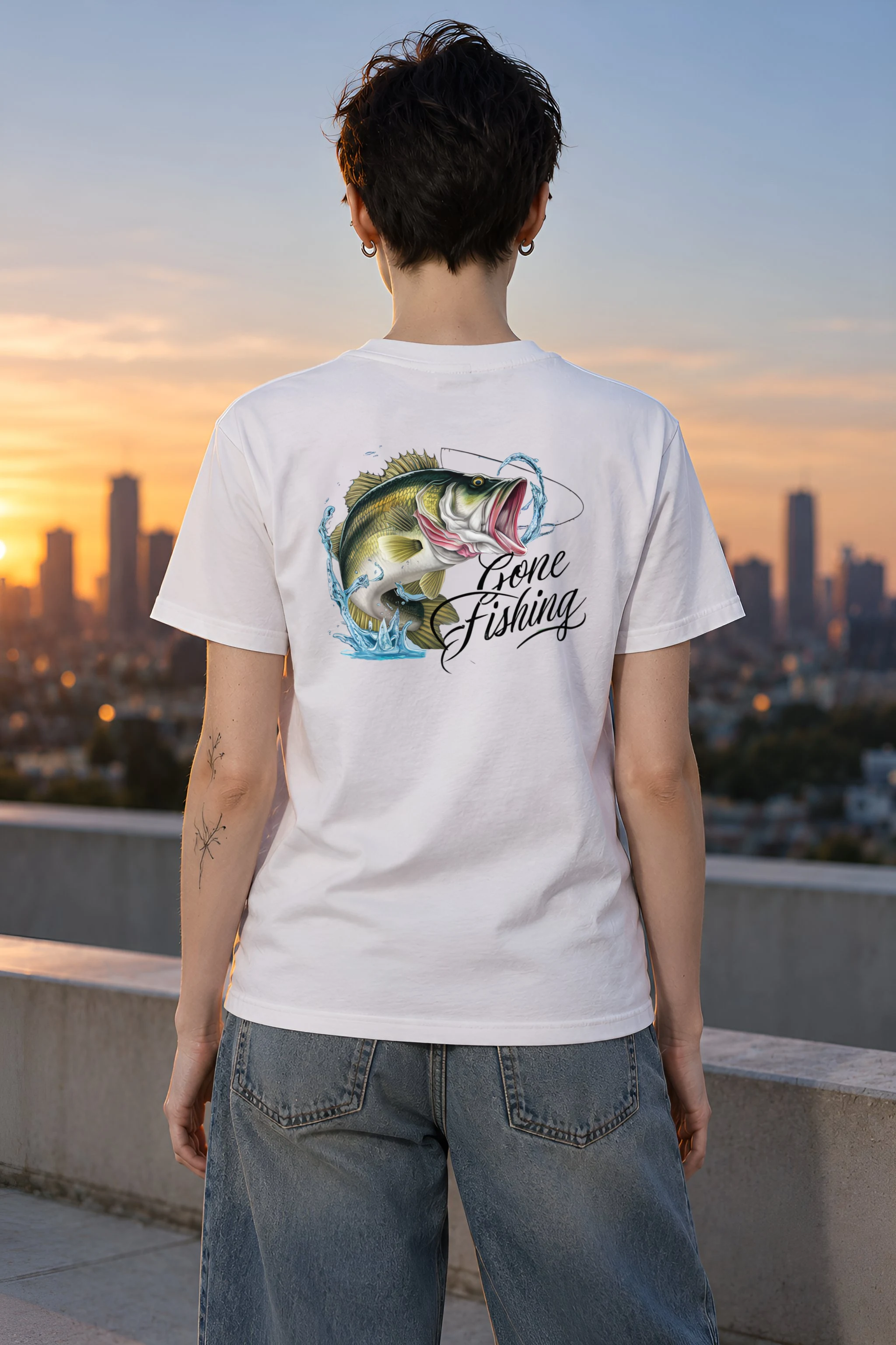 "Gone Fishing Bass" Heavyweight Unisex Crewneck T-shirt