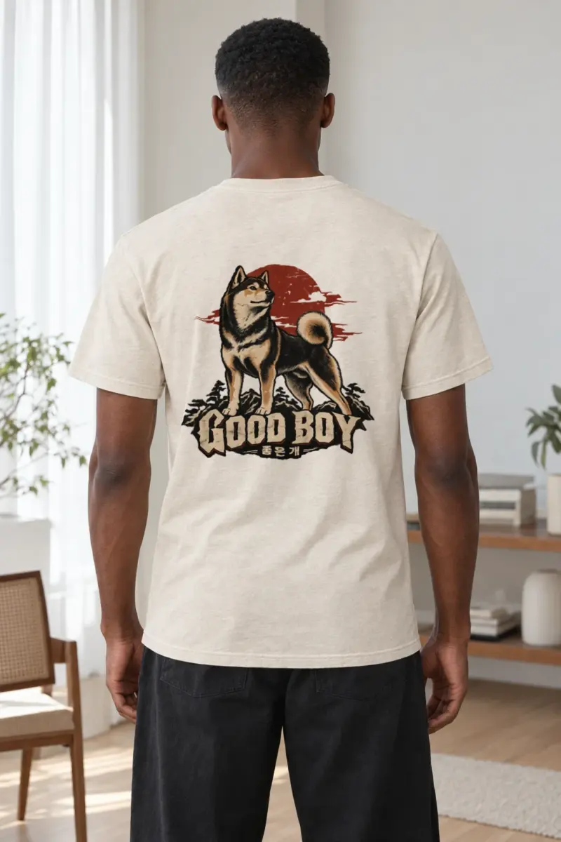 “Good Boy Jindo” Heavyweight Unisex Crewneck T-shirt | Gildan 5000