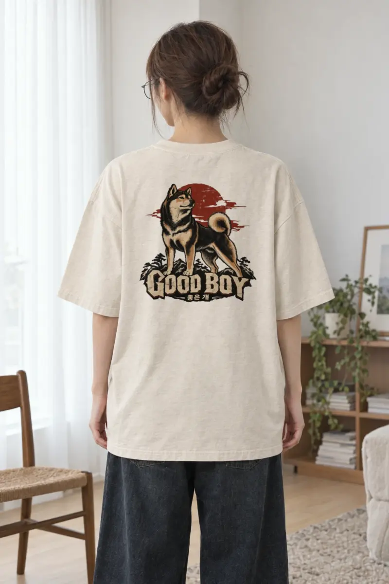 "Good Boy Jindo" Men's Oversized Heavyweight Crewneck T-Shirt