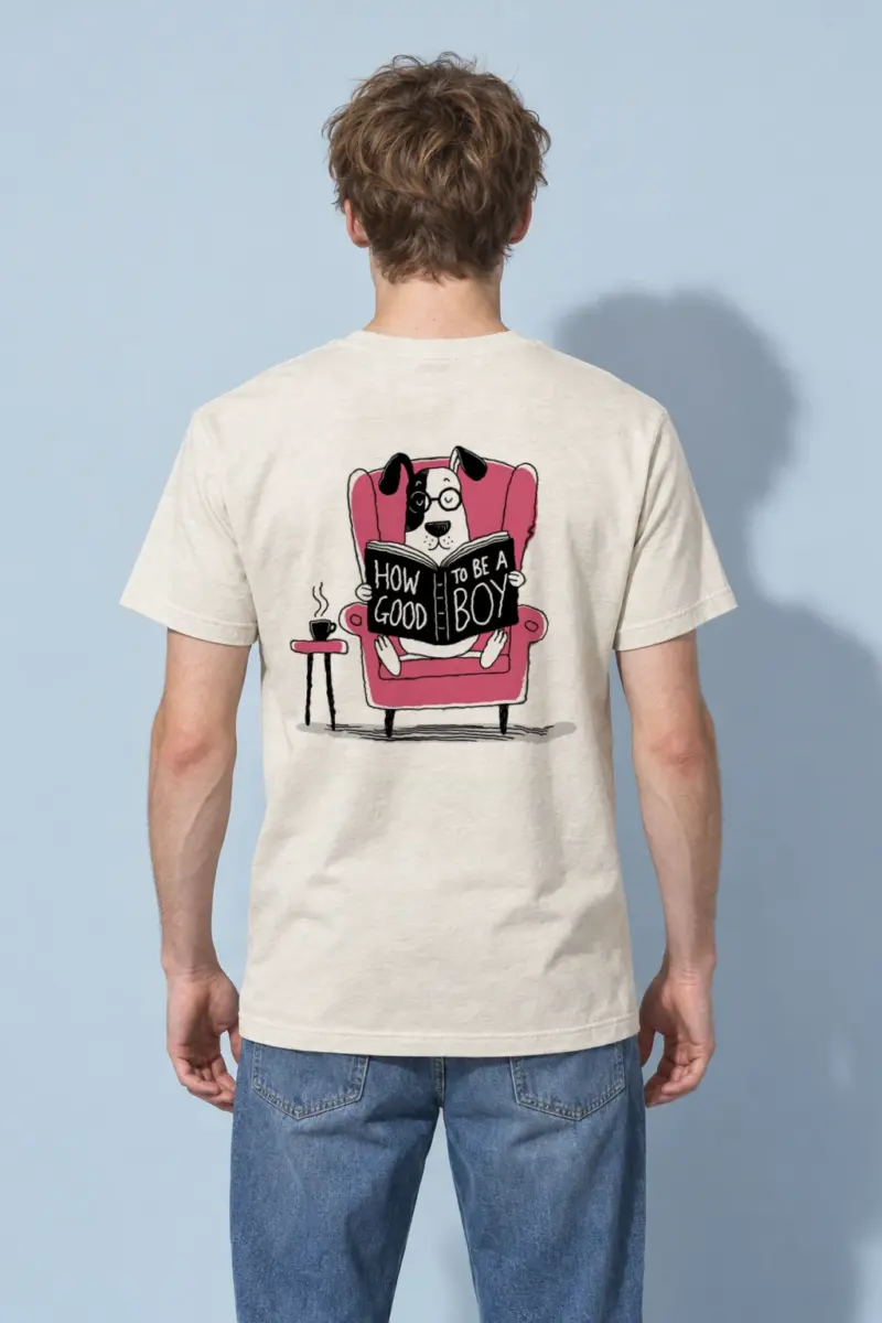 "Good Boy Reading" Heavyweight Unisex Crewneck T-shirt | Gildan 5000