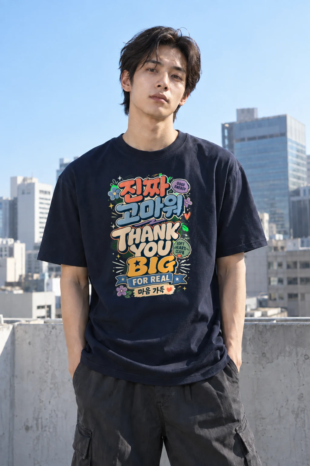 "Good Energy Thanks" Heavyweight Unisex Crewneck T-shirt | Gildan 5000