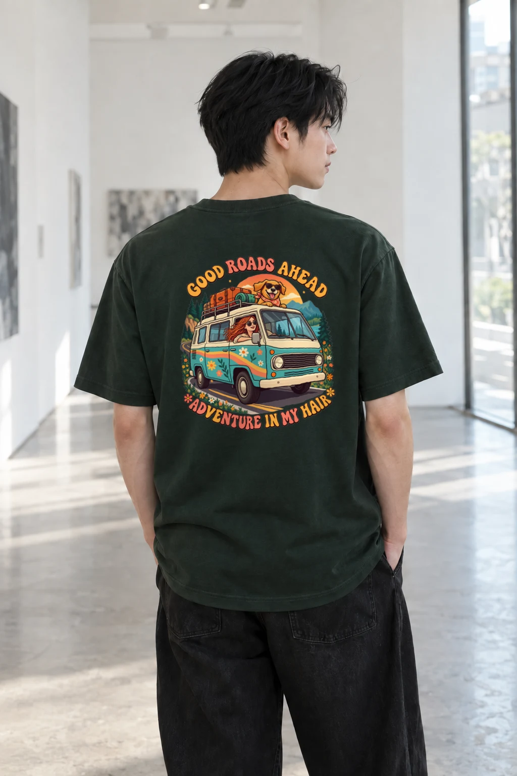 "Good Roads Ahead" Heavyweight Unisex Crewneck T-shirt | Gildan 5000