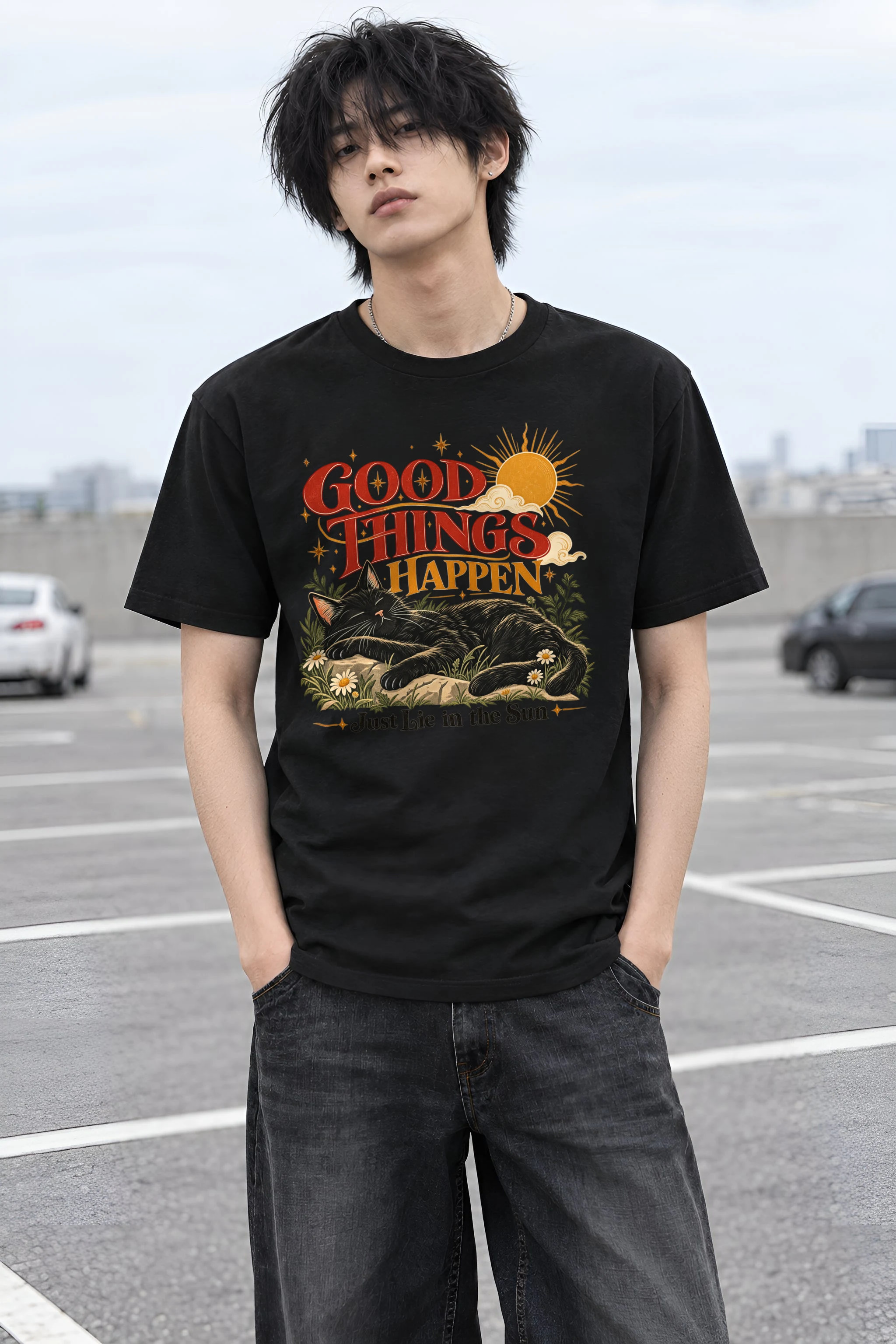 "Good Things Happen" Heavyweight Unisex Crewneck T-shirt