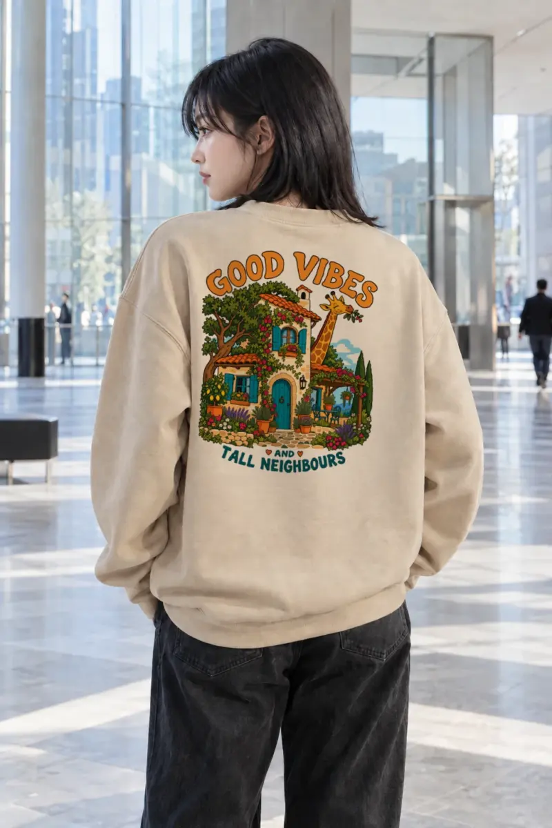 "Good Vibes And Tall Neighbours" Heavy Blend Unisex Crewneck Sweatshirt | Gildan 18000