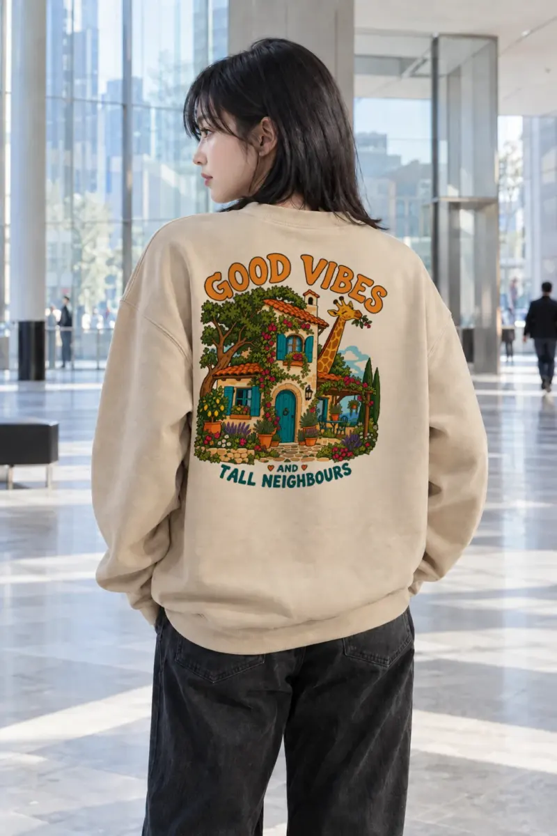 "Good Vibes And Tall Neighbours" Heavy Blend Unisex Crewneck Sweatshirt | Gildan 18000