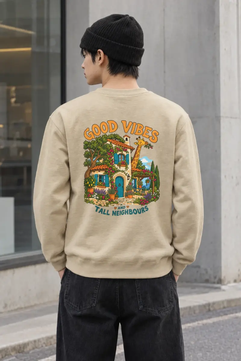 "Good Vibes And Tall Neighbours" Heavy Blend Unisex Crewneck Sweatshirt
