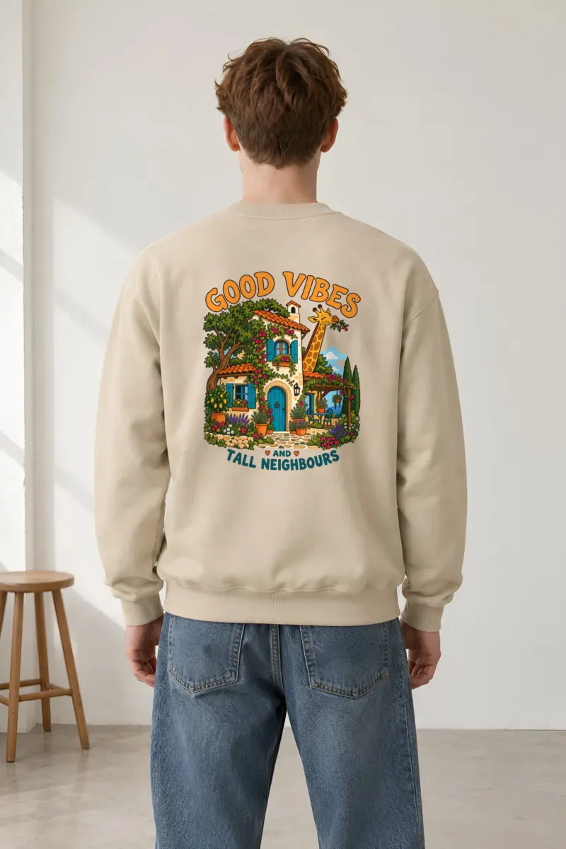"Good Vibes And Tall Neighbours" Heavy Blend Unisex Crewneck Sweatshirt