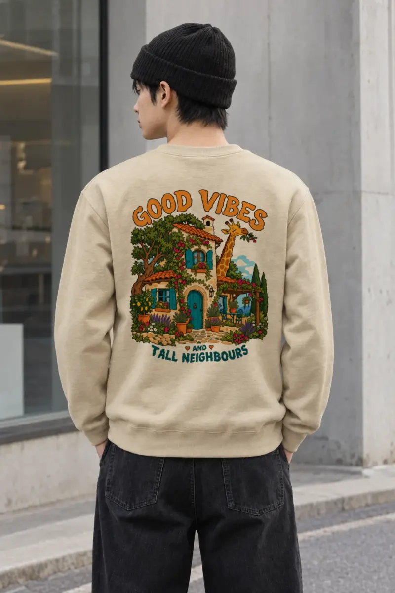 "Good Vibes And Tall Neighbours" Heavy Blend Unisex Crewneck Sweatshirt | Gildan 18000