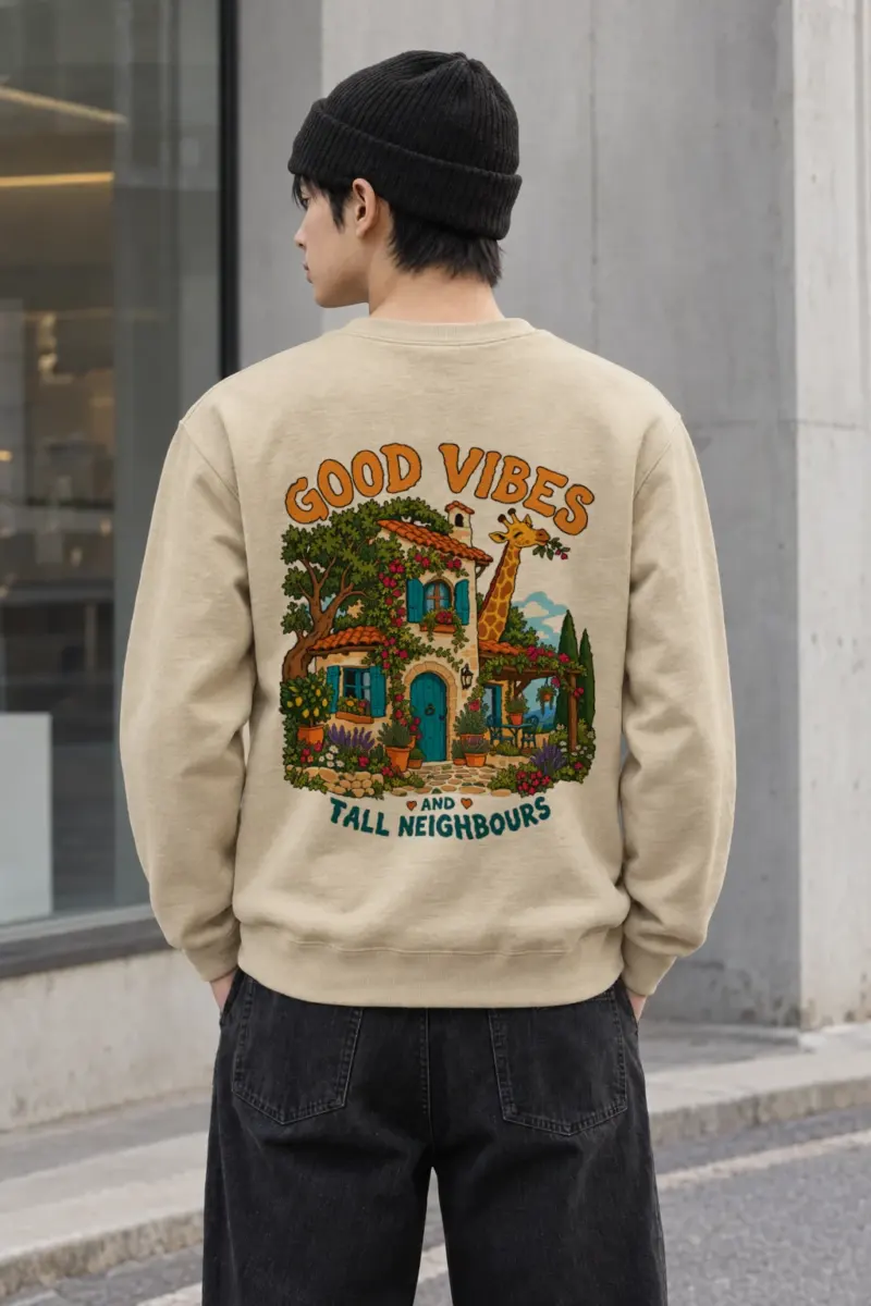 "Good Vibes And Tall Neighbours" Heavy Blend Unisex Crewneck Sweatshirt