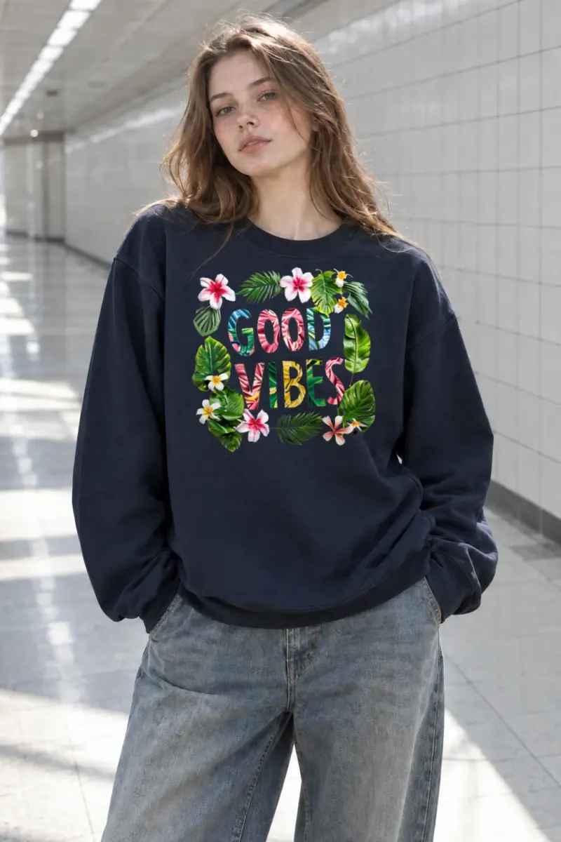 “Good Vibes Bloom” Heavy Blend Unisex Crewneck Sweatshirt | Gildan 18000