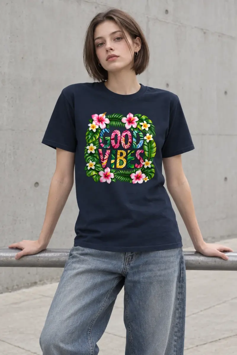 "Good Vibes Blooms" Heavyweight Unisex Crewneck T-shirt