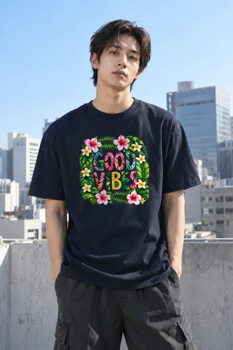 "Good Vibes Blooms" Heavyweight Unisex Crewneck T-shirt | Gildan 5000