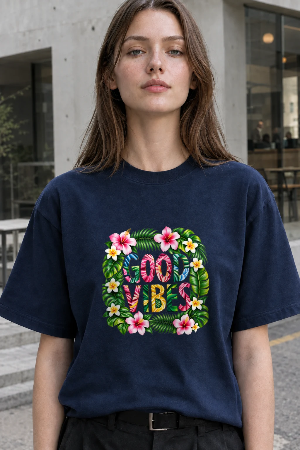 "Good Vibes Blooms" Heavyweight Unisex Crewneck T-shirt | Gildan 5000