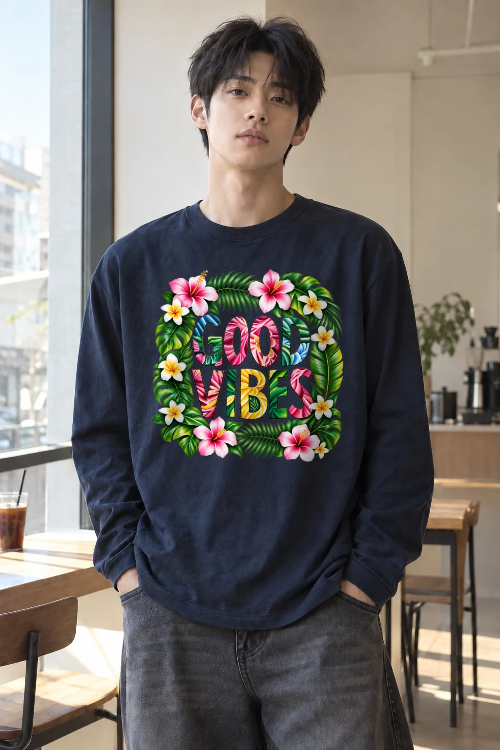 "Good Vibes Blooms" Unisex Longsleeve T-shirt | Gildan 2400