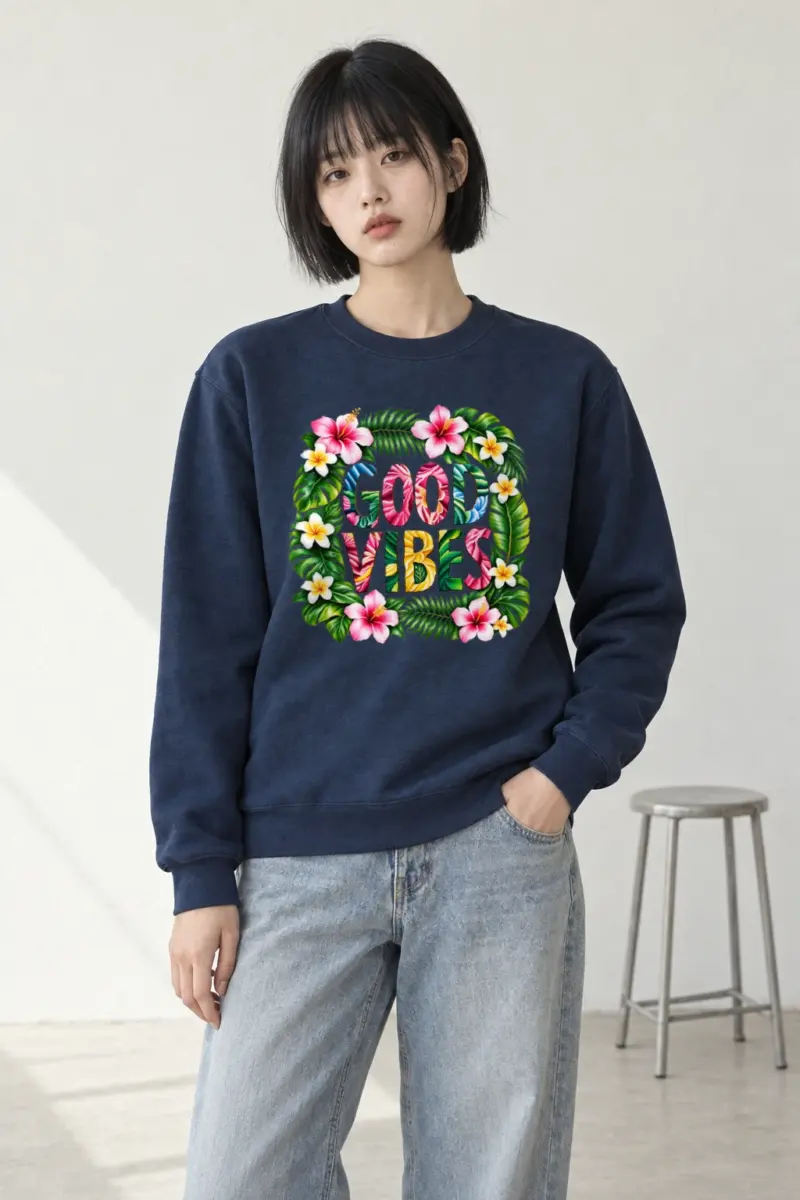"Good Vibes Botanical" Heavy Blend Unisex Crewneck Sweatshirt | Gildan 18000