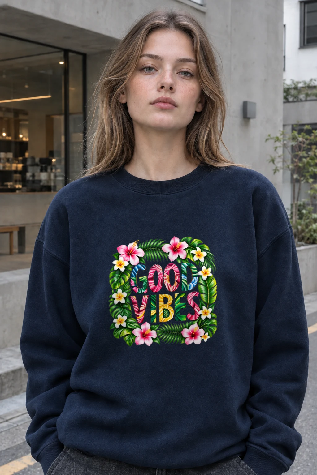 "Good Vibes Botanical" Heavy Blend Unisex Crewneck Sweatshirt | Gildan 18000