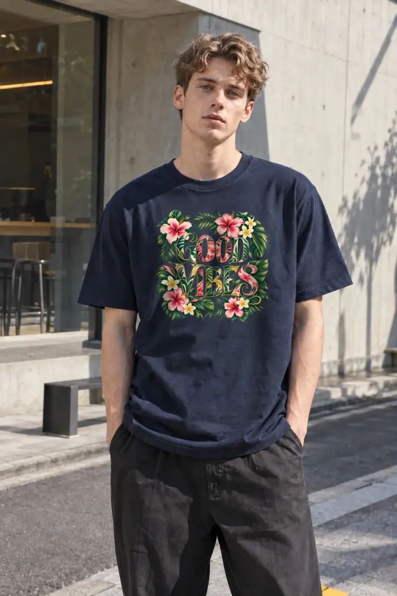 "Good Vibes Botanicals" Heavyweight Unisex Crewneck T-shirt | Gildan 5000