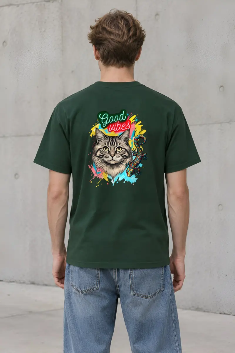 "Good Vibes Cat" Heavyweight Unisex Crewneck T-shirt