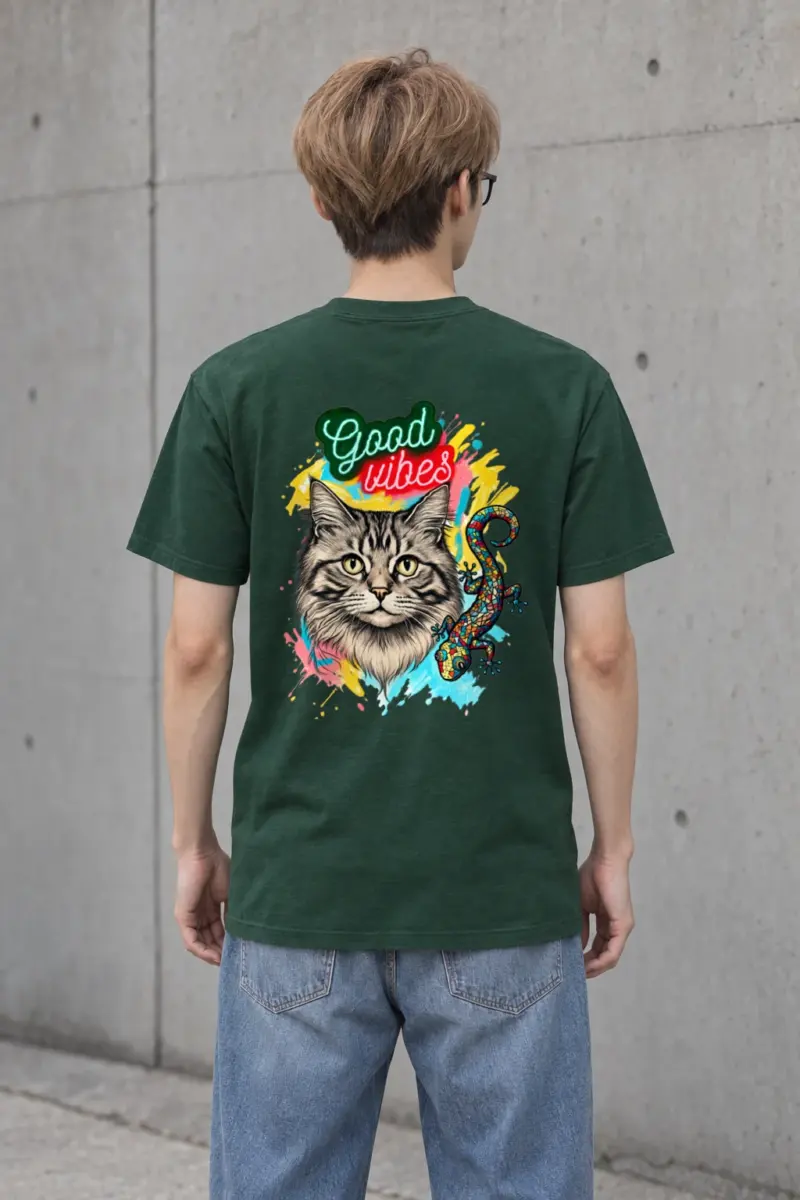 "Good Vibes Cat" Heavyweight Unisex Crewneck T-shirt